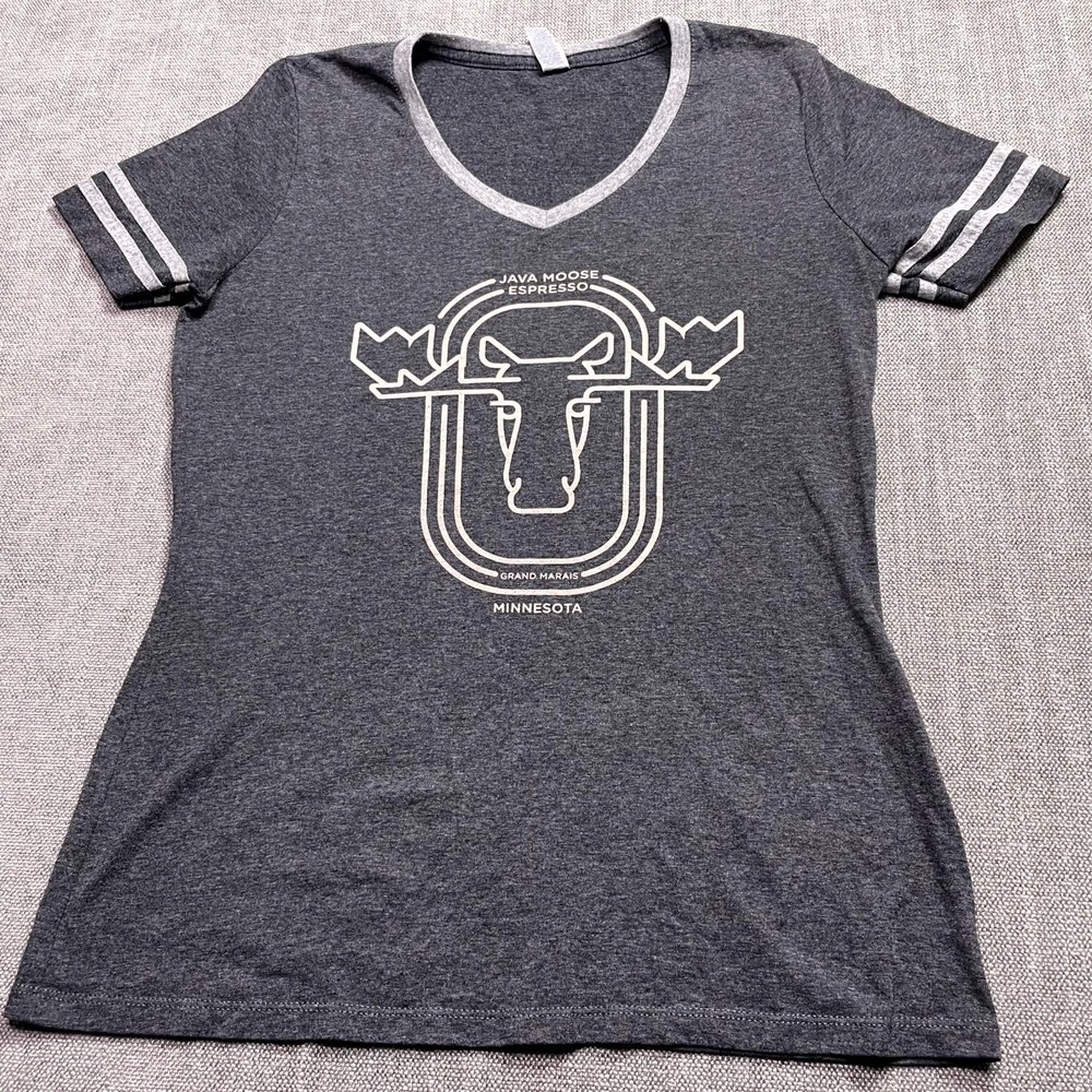 Jerzees Java Moose Espresso Cafe T Shirt Womens Small Gray V-Neck Tri-Blend